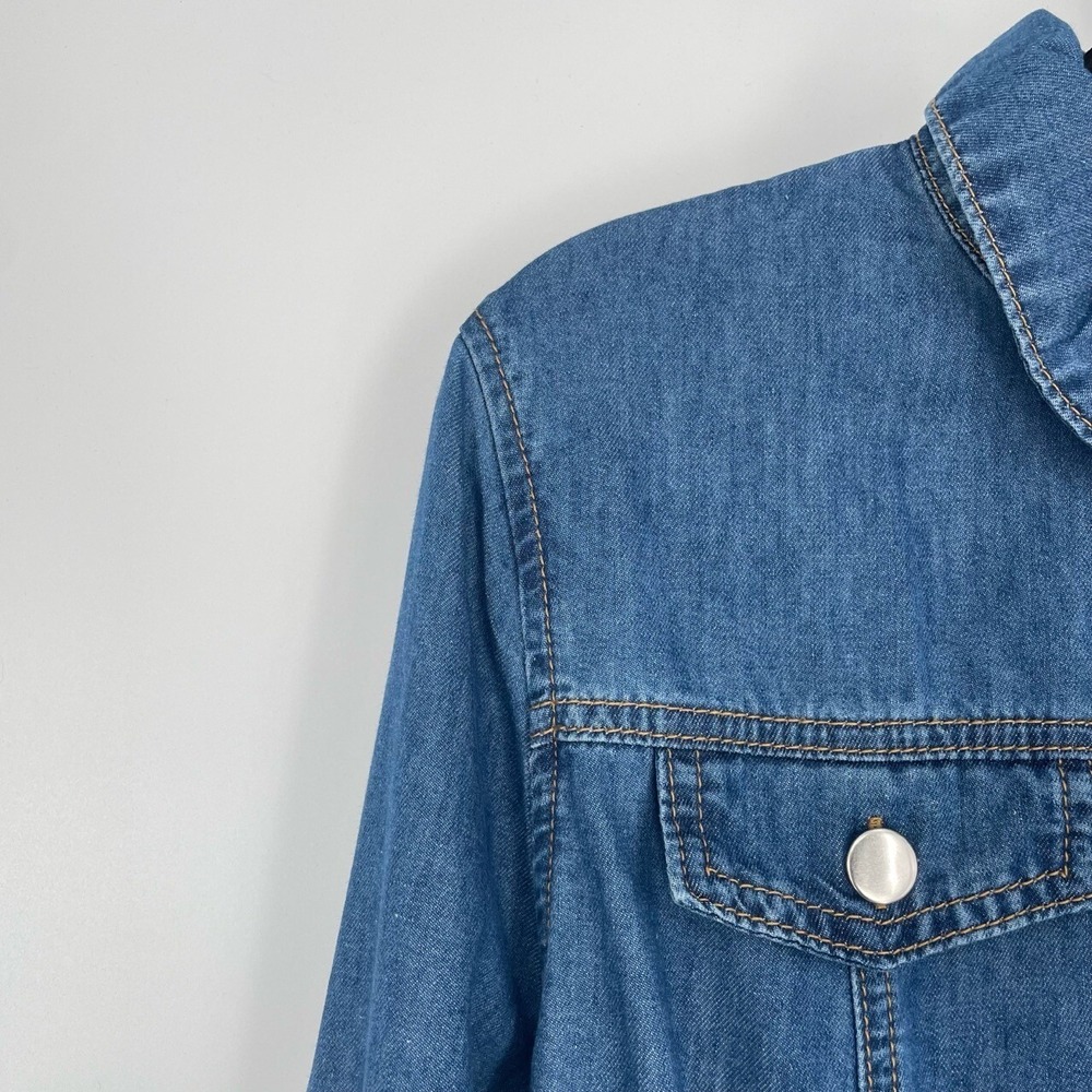 Allegra K Womens Blue Button Down Long Sleeve Collared Denim Shirt Dress Size XS - Picture 5 of 12